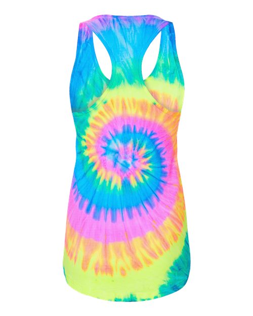 Women's Tie-Dyed Racerback Tank Top - Neon Rainbow Back