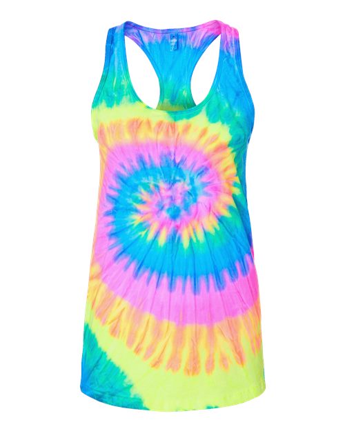 Women's Tie-Dyed Racerback Tank Top - Neon Rainbow Front