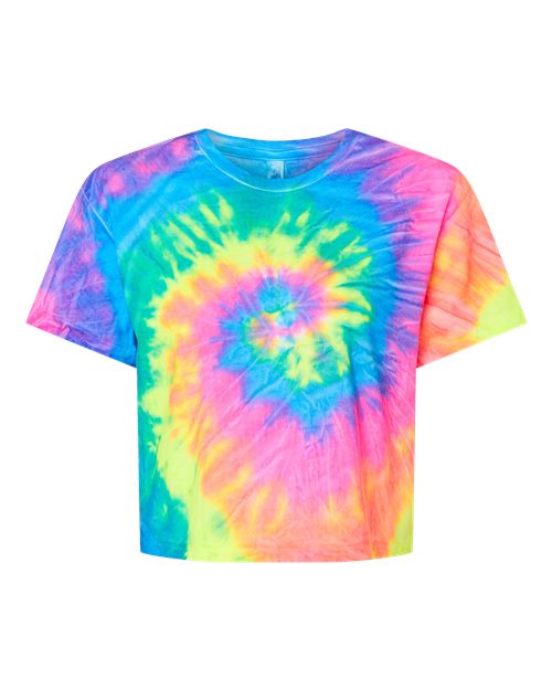 Women's Tie-Dyed Crop T-Shirt - Neon Rainbow Front