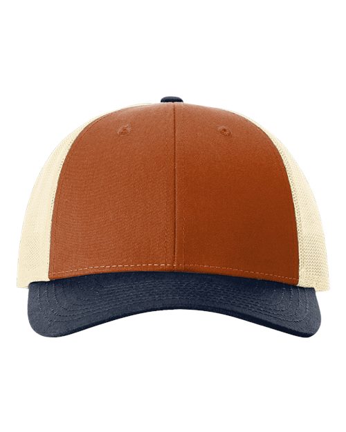 Low Pro Trucker Cap - Dark Orange/ Birch/ Patriot Blue Front