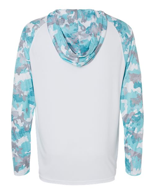 Unisex Tortuga Extreme Performance Hooded T-Shirt - White/ Aqua Camo Back