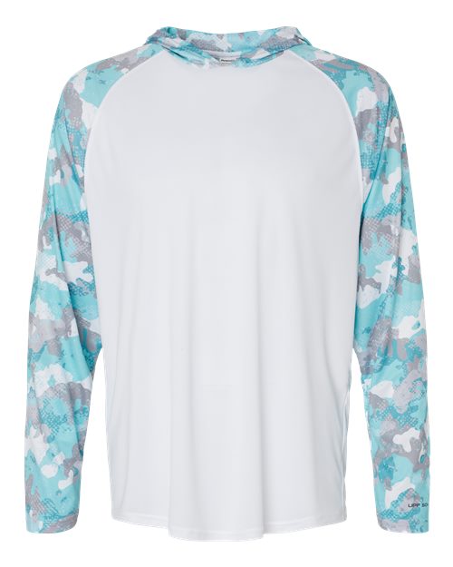 Unisex Tortuga Extreme Performance Hooded T-Shirt - White/ Aqua Camo Front