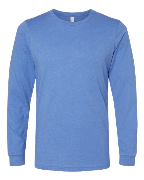 BELLA + CANVAS Heather CVC Long Sleeve Tee - Heather Columbia Blue Front
