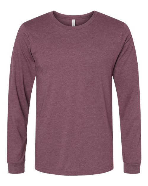 BELLA + CANVAS Heather CVC Long Sleeve Tee - Heather Maroon Front