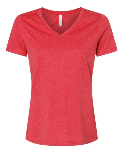 Women's Relaxed Heather CVC V-Neck Tee - Heather Red Front