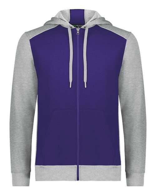 Unisex Eco Revive™ Three-Season Triblend Fleece Full-Zip Hooded Sweatshirt - Purple/ Grey Heather Front