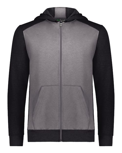 Youth Eco Revive™ Three-Season Triblend Fleece Full-Zip Hooded Sweatshirt - Carbon Heather/ Black Front