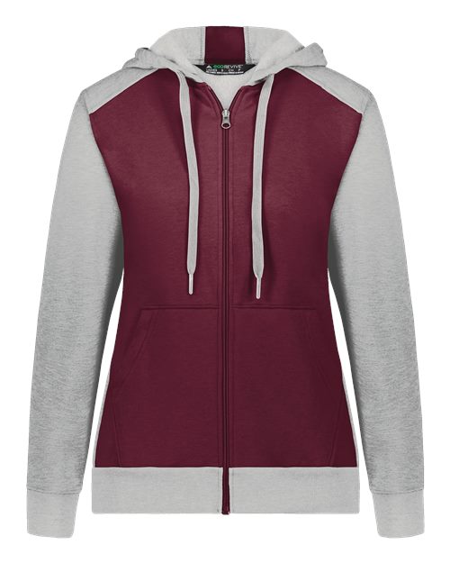 Women's Eco Revive™ Three-Season Triblend Fleece Full-Zip Hooded Sweatshirt - Maroon/ Grey Heather Front