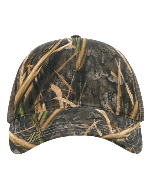 Garment Washed Printed Trucker Cap - Shadow Grass Habitat/ Brown Front