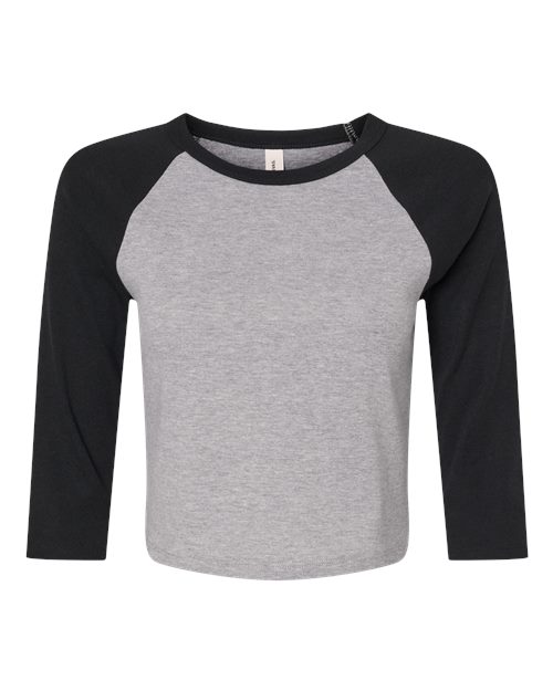 Women's Micro Rib Three-Quarter Raglan Sleeve Baby Tee - Athletic Heather/ Black Front