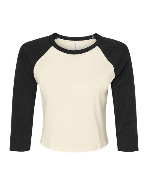 Women's Micro Rib Three-Quarter Raglan Sleeve Baby Tee - Natural/ Black Front