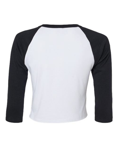 Women's Micro Rib Three-Quarter Raglan Sleeve Baby Tee - White/ Black Back