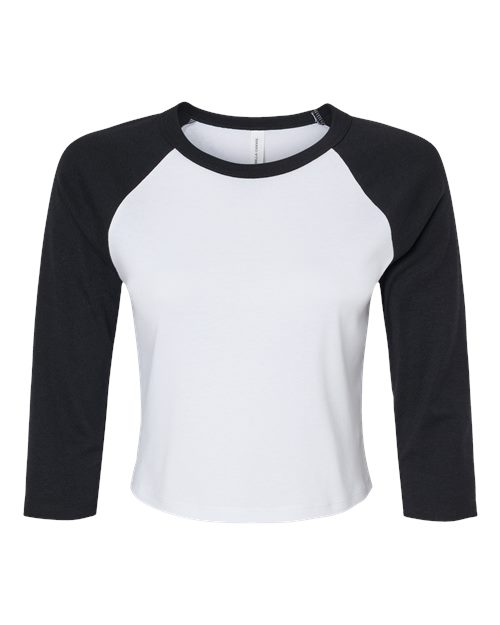 Women's Micro Rib Three-Quarter Raglan Sleeve Baby Tee - White/ Black Front
