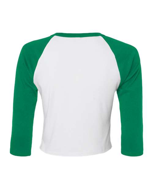 Women's Micro Rib Three-Quarter Raglan Sleeve Baby Tee - White/ Kelly Back