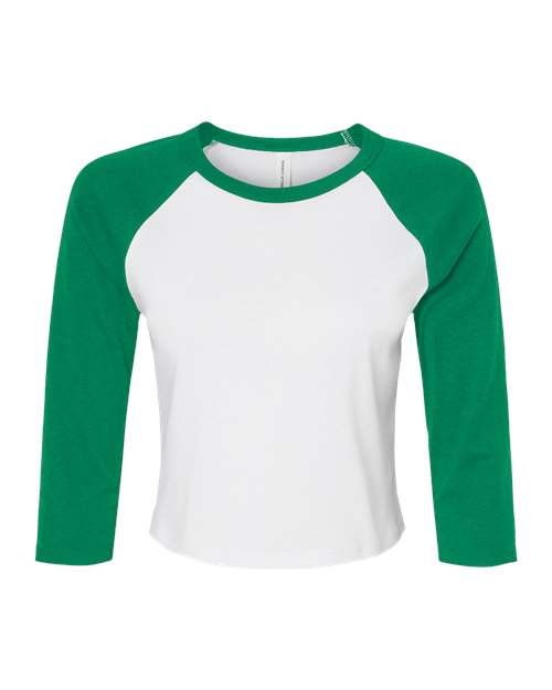 Women's Micro Rib Three-Quarter Raglan Sleeve Baby Tee - White/ Kelly Front