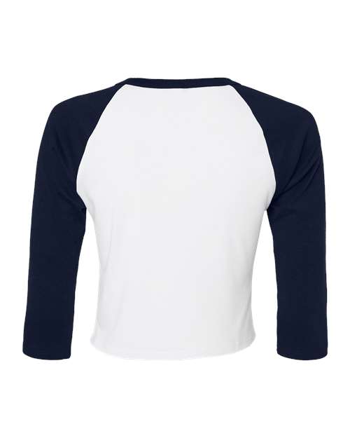 Women's Micro Rib Three-Quarter Raglan Sleeve Baby Tee - White/ Navy Back