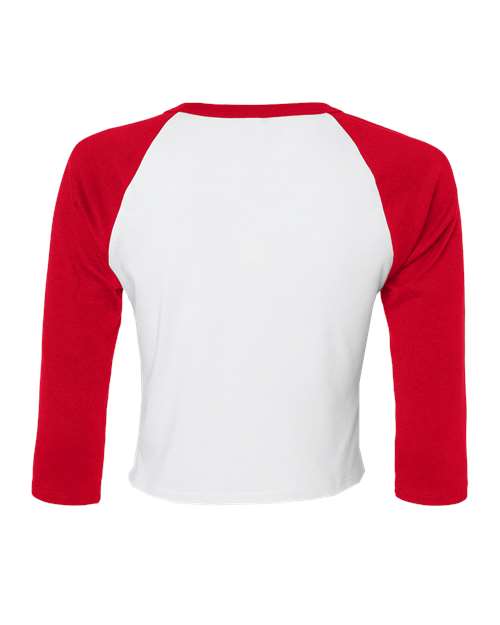 Women's Micro Rib Three-Quarter Raglan Sleeve Baby Tee - White/ Red Back