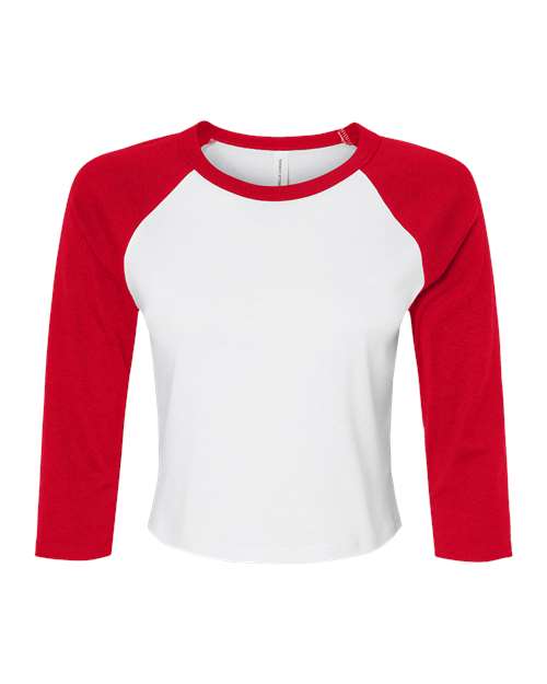 Women's Micro Rib Three-Quarter Raglan Sleeve Baby Tee - White/ Red Front