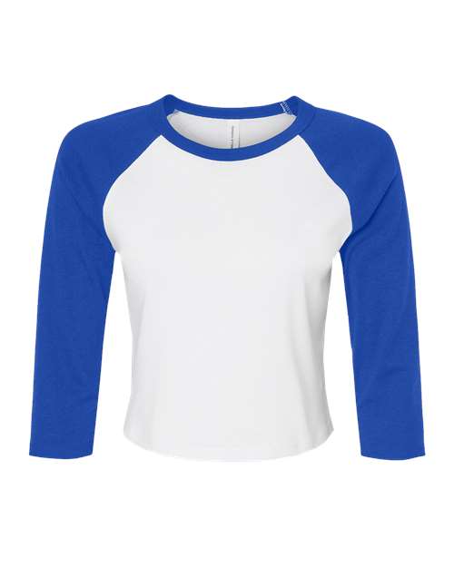 Women's Micro Rib Three-Quarter Raglan Sleeve Baby Tee - White/ True Royal Front