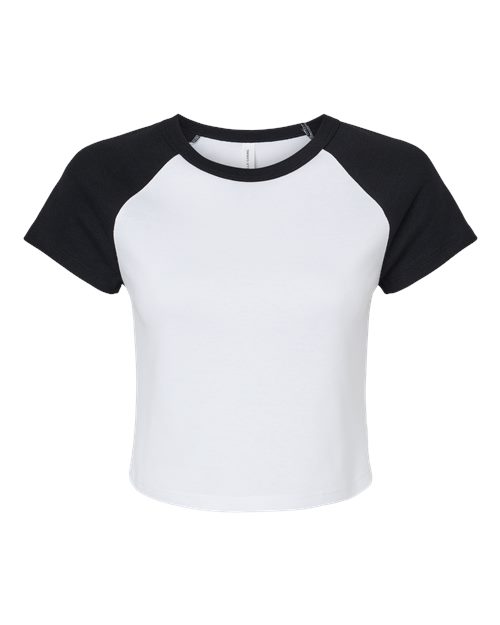 Women's Micro Rib Raglan Baby Tee - White/ Black Front