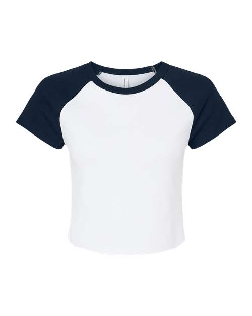 Women's Micro Rib Raglan Baby Tee - White/ Navy Front