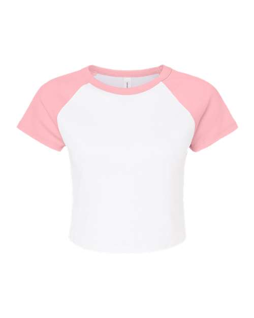 Women's Micro Rib Raglan Baby Tee - White/ Pink Front