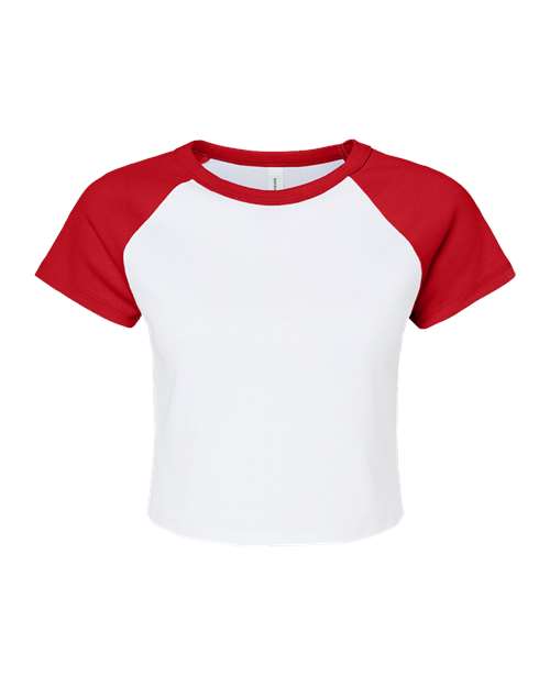 Women's Micro Rib Raglan Baby Tee - White/ Red Front