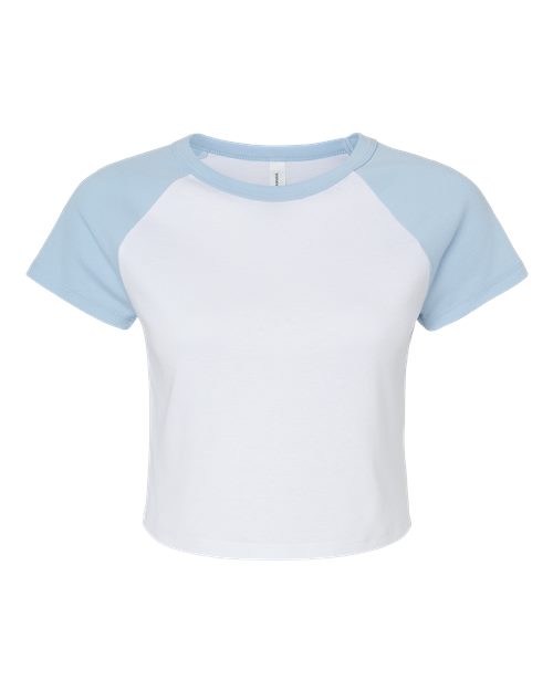 Women's Micro Rib Raglan Baby Tee - White/ Baby Blue Front