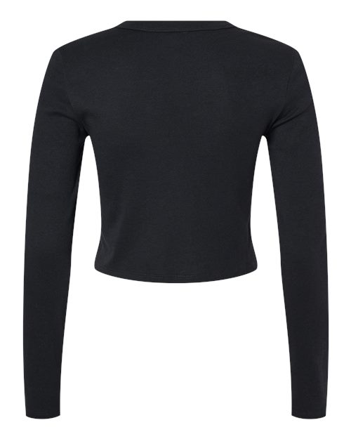 Women's Micro Rib Long Sleeve Baby Tee - Solid Black Blend Back