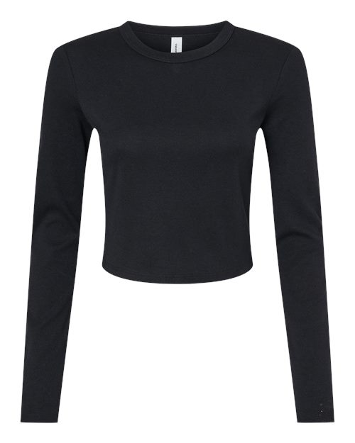 Women's Micro Rib Long Sleeve Baby Tee - Solid Black Blend Front