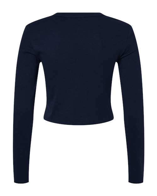 Women's Micro Rib Long Sleeve Baby Tee - Solid Navy Blend Back