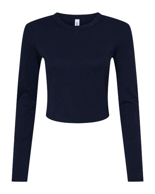 Women's Micro Rib Long Sleeve Baby Tee - Solid Navy Blend Front