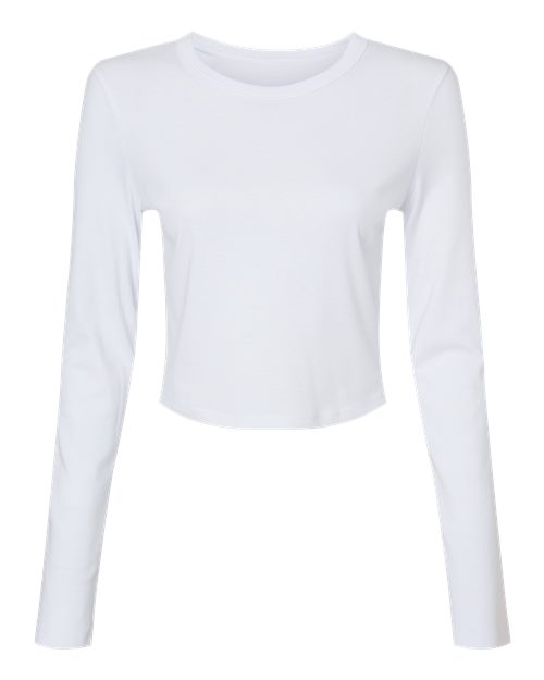 Women's Micro Rib Long Sleeve Baby Tee - Solid White Blend Front