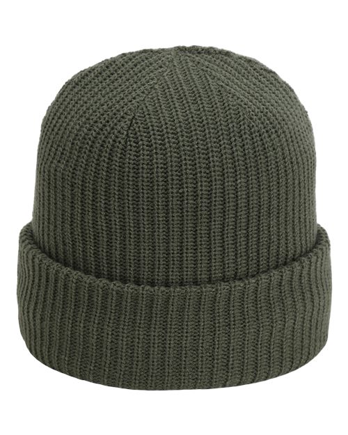 The Mogul Cuffed Beanie - Earth Green Front
