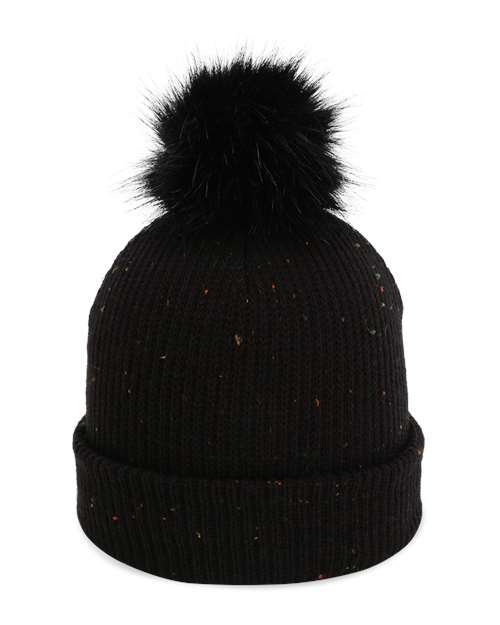 The Montage Pom Cuffed Beanie - Black Front