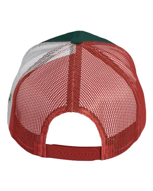 Printed Mesh Trucker Cap - Dark Green/ Red/ Mexico Flag Back