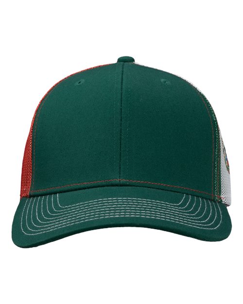 Printed Mesh Trucker Cap - Dark Green/ Red/ Mexico Flag Front