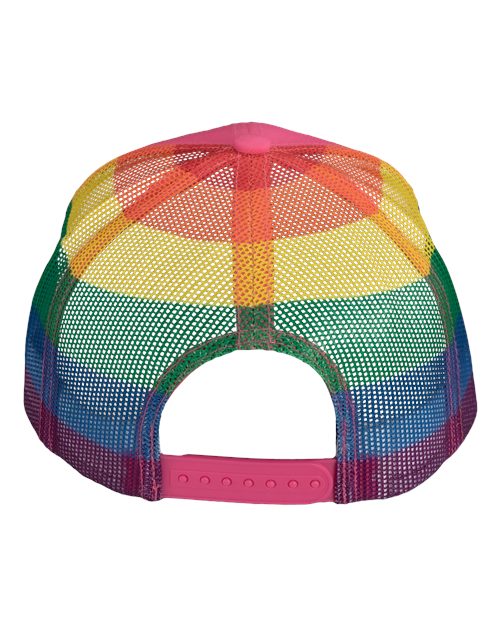Printed Mesh Trucker Cap - Hot Pink/ Rainbow Back