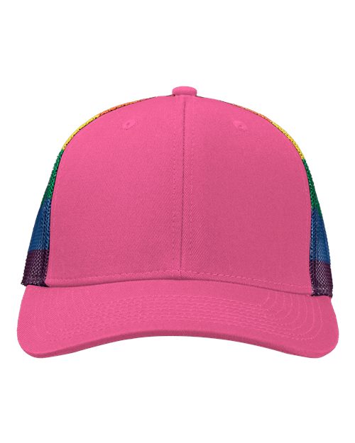 Printed Mesh Trucker Cap - Hot Pink/ Rainbow Front