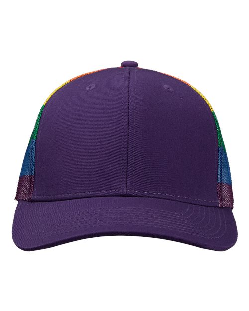 Printed Mesh Trucker Cap - Purple/ Rainbow Front