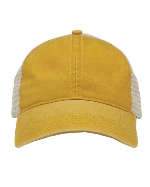 Pigment-Dyed Trucker Cap - Mustard Yellow/ Stone Front