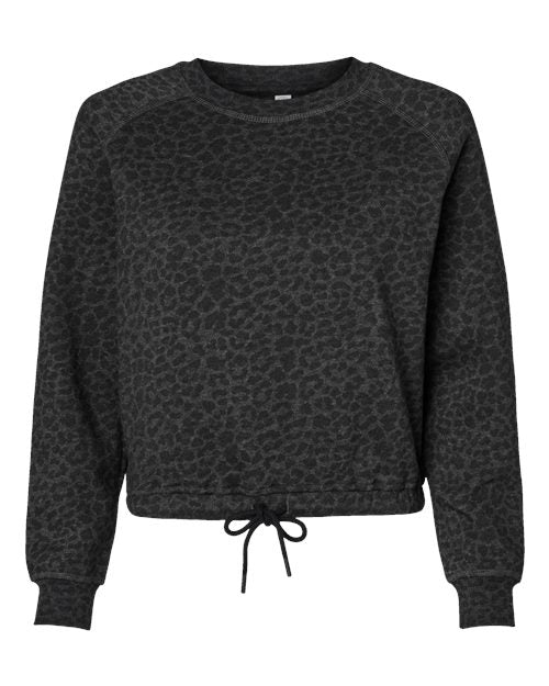 Women's Relaxed 3-End Boxy Fleece Crewneck Sweatshirt - Black Leopard Front