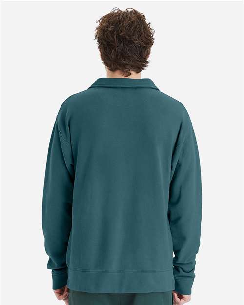 Unisex Garment-Dyed Polo Collar Sweatshirt - Cactus Back