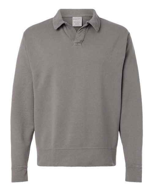 Unisex Garment-Dyed Polo Collar Sweatshirt - Concrete Grey Front