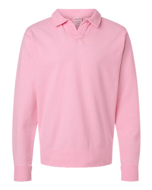 Unisex Garment-Dyed Polo Collar Sweatshirt - Cotton Candy Front