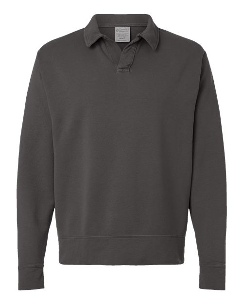 Unisex Garment-Dyed Polo Collar Sweatshirt - New Railroad Grey Front