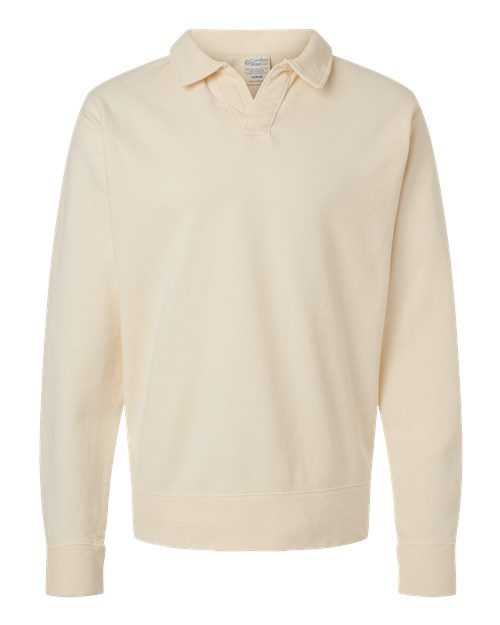 Unisex Garment-Dyed Polo Collar Sweatshirt - Parchment Front
