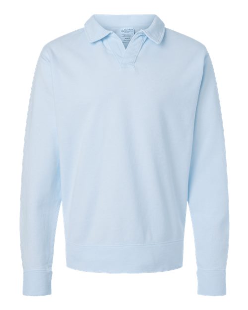 Unisex Garment-Dyed Polo Collar Sweatshirt - Soothing Blue Front