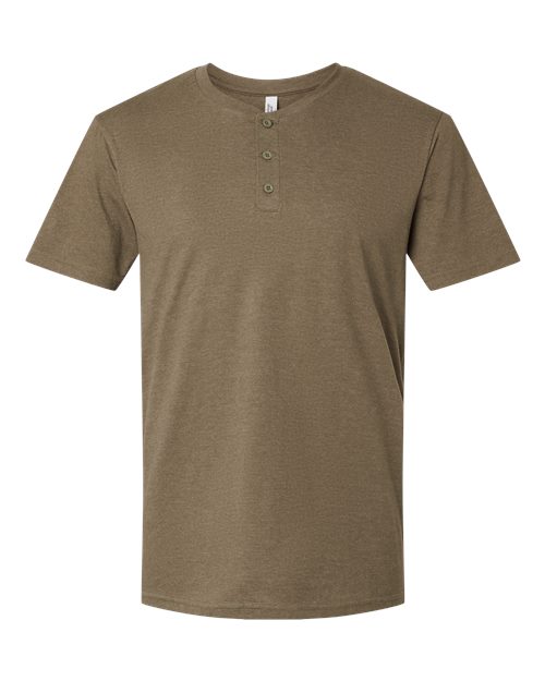Unisex CVC Henley Tee - Heather Army Front