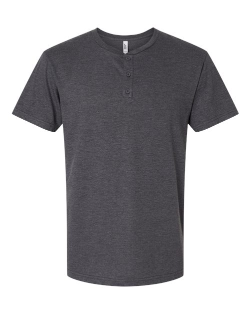 Unisex CVC Henley Tee - Heather Charcoal Front